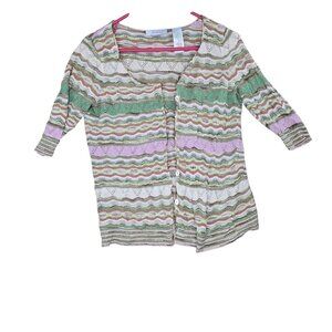 JH Collectibles Womens Button-Down Cardigan Multicolor Medium Knit 3/4 Sleeve